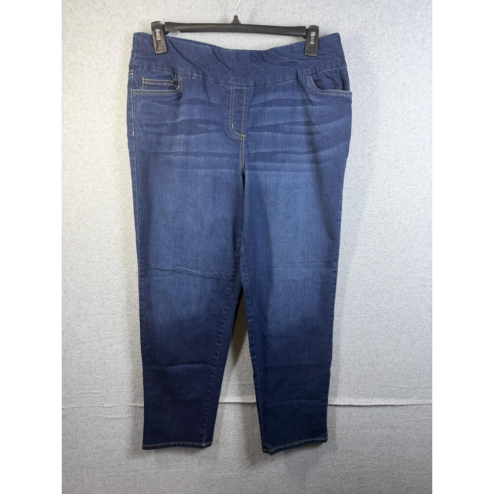Alfred Dunner Jeans Womens 14 Blue High Rise Relaxed Tapered Elastic Waist Denim
